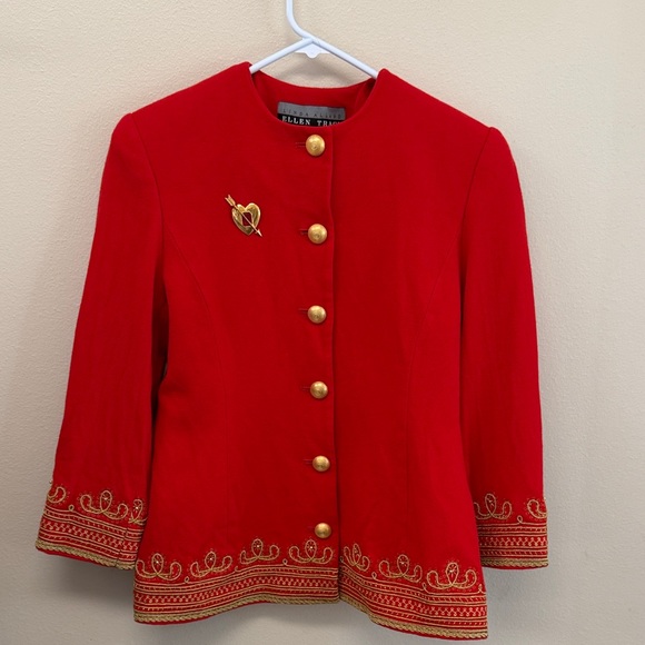 Jackets & Blazers - Linda Allen Ellen Tracy Red/Gold Blazer Sz8P